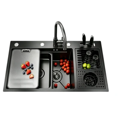 Черна нано кухненска мивка от неръждаема стомана Workstation